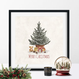 Christmas Tree With Gifts and Teddy Bear Print Poster