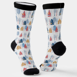 Christmas trees and houses pattern socken