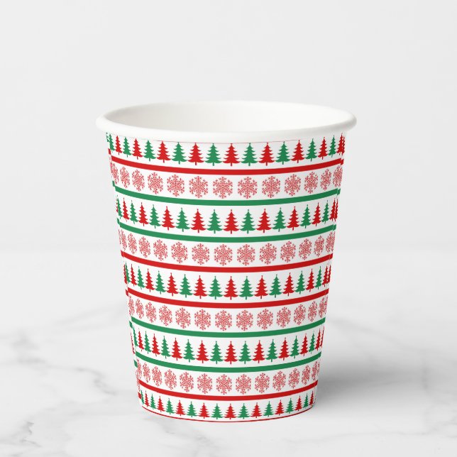 Christmas Trees and Snowflakes Print Paper Cups Pappbecher (Vorderseite)