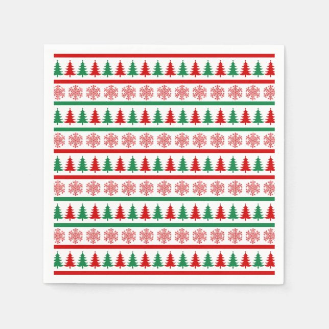 Christmas Trees and Snowflakes Print Paper Napkins Serviette (Vorderseite)