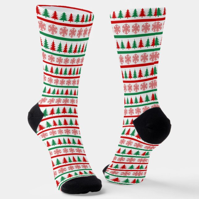 Christmas Trees and Snowflakes Print Socks Socken (Gewinkelt)