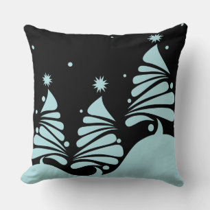 CHRISTMAS TREES Baby Blue Retro Throw Pillow Kissen