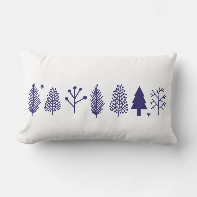 CHRISTMAS TREES Blue Retro Throw Pillow Lendenkissen (Vorderseite)