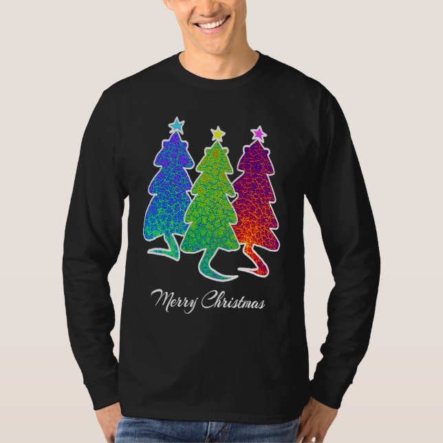 Christmas Trees Cat Lizard Dinosaur Rat Blue Green T-Shirt (Vorderseite)