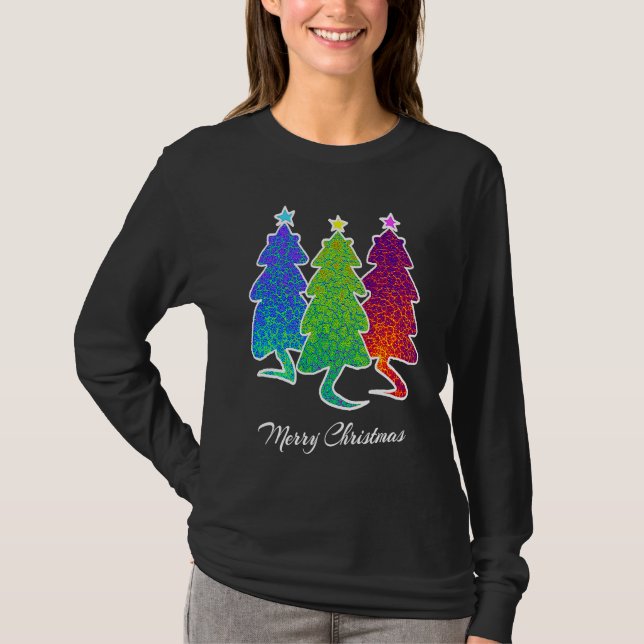 Christmas Trees Cat Lizard Dinosaur Rat Blue Green T-Shirt (Vorderseite)