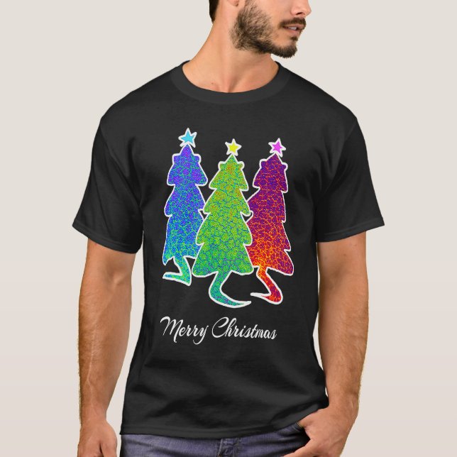 Christmas Trees Cat Lizard Dinosaur Rat Blue Green T-Shirt (Vorderseite)