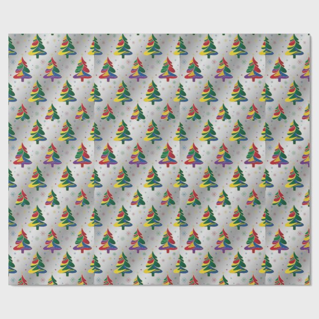 Christmas Trees Colourful Xmas Geschenkpapier (Flach)