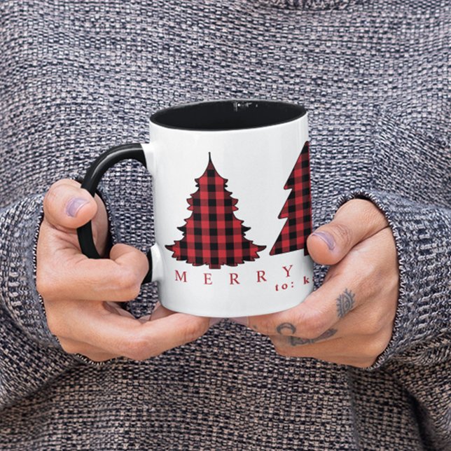 Christmas Trees Cute Holiday Buffalo Check Pattern Tasse (Simple Merry Christmas Trees Custom Two Tones Mug)
