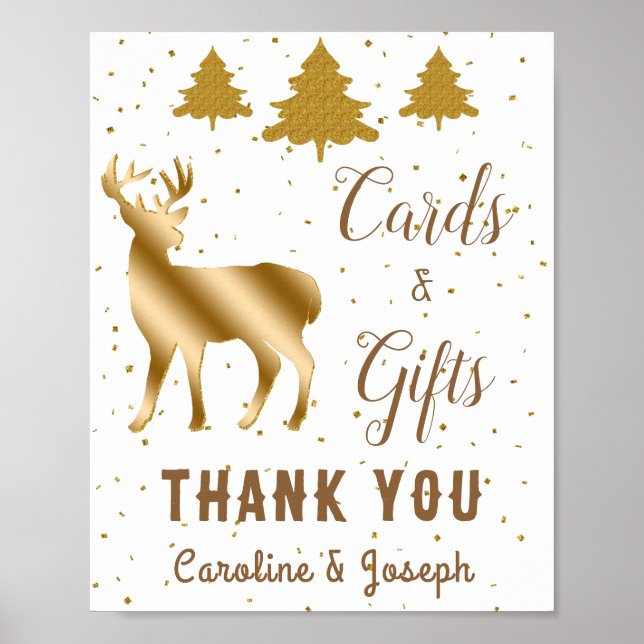 Christmas Trees Gold Glitzer Deer Buck Vielen Dank Poster (Vorne)