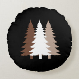 Christmas Trees In White & Chocolate Brown Tones Rundes Kissen
