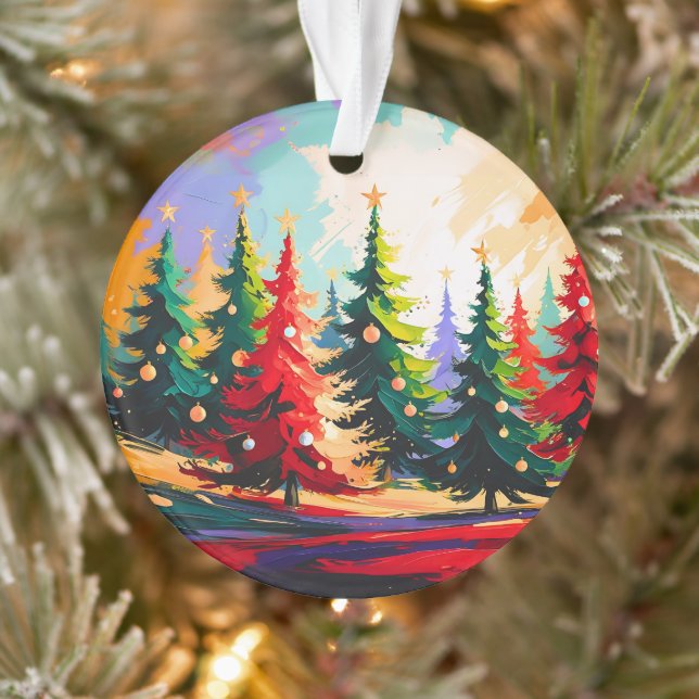 Christmas Trees Landscape Painting  Acrylic  Ornament (Baum)