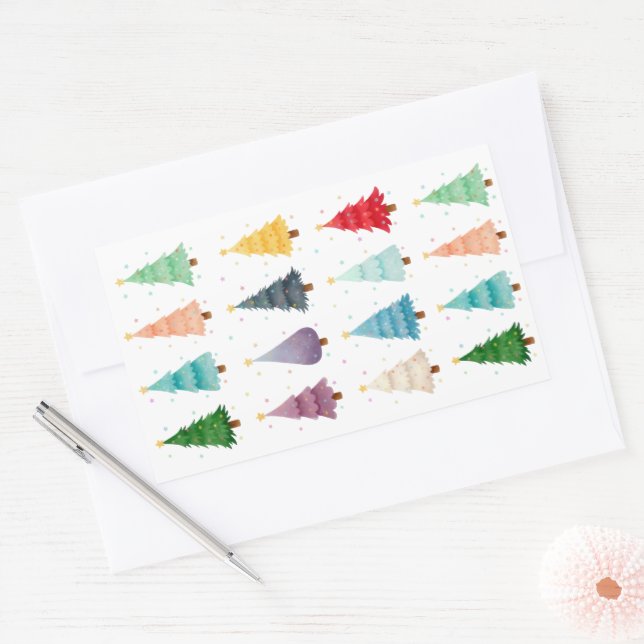  Christmas trees, Ornaments for a Joyful Season  Rechteckiger Aufkleber (Umschlag)