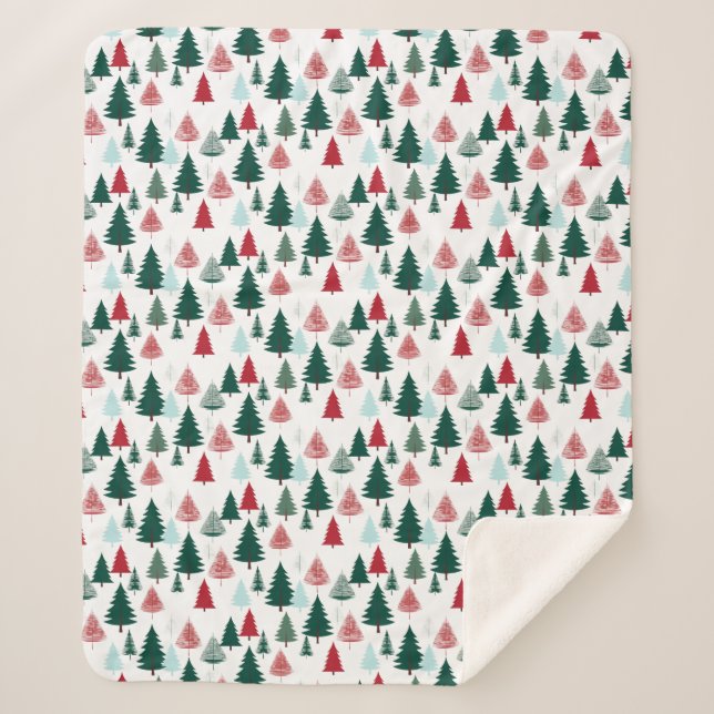 Christmas Trees Pine Forest Cozy Patterned Sherpadecke (Vorderseite)