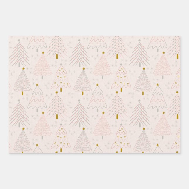 Christmas Trees Pink Geschenkpapier Set (Vorderseite)
