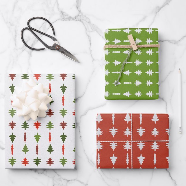Christmas Trees Red White Green  Geschenkpapier Set (Vorderseite)