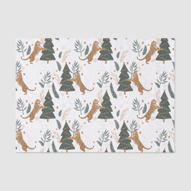 Christmas trees & tigers pattern custom background seidenpapier (Vorderseite)