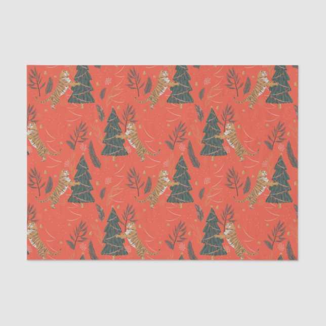 Christmas trees & tigers pattern custom background seidenpapier (Vorderseite)