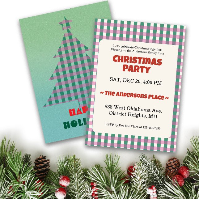 Christmas Trendy Checks Customize Party Einladung (Von Creator hochgeladen)