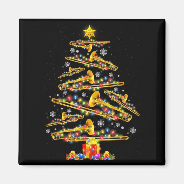 Christmas Trombone Player Xmas Tree Jazz Music Lov Magnet (Vorne)