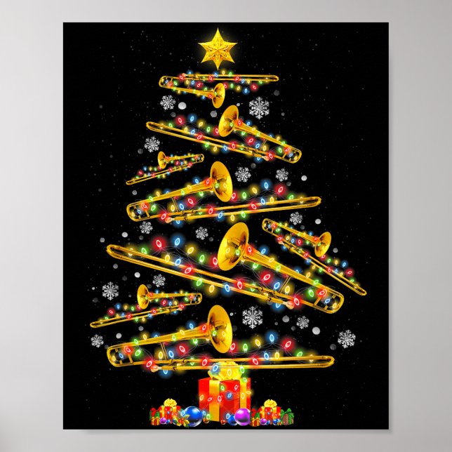 Christmas Trombone Player Xmas Tree Jazz Music Lov Poster (Vorne)