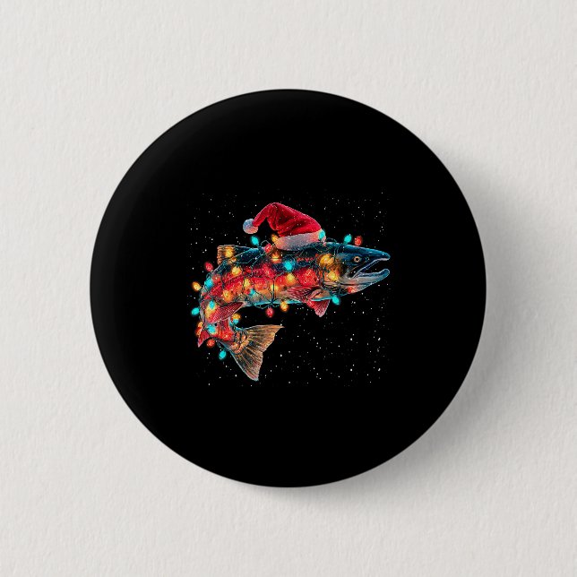 Christmas Trout Fish Funny Fishing Santa Hat Light Button (Vorderseite)