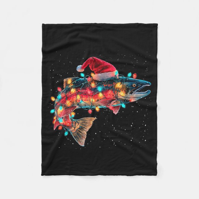 Christmas Trout Fish Funny Fishing Santa Hat Light Fleecedecke (Vorderseite)