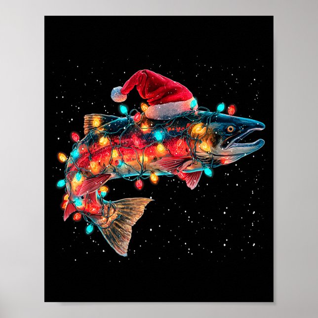 Christmas Trout Fish Funny Fishing Santa Hat Light Poster (Vorne)