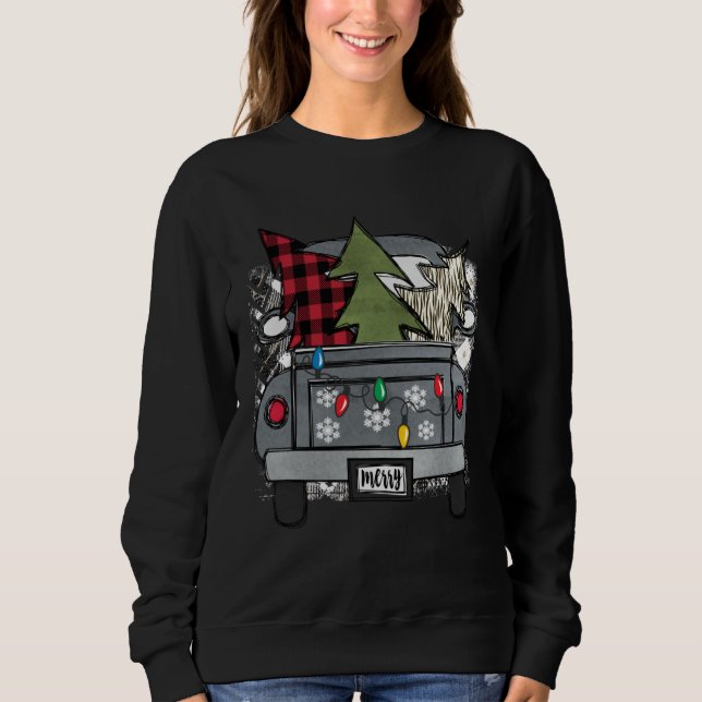 Christmas Truck and Red Buffalo Plaid Holiday Tree Sweatshirt (Vorderseite)