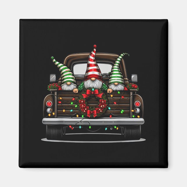 Christmas Truck Cute Gnome  Magnet (Vorne)