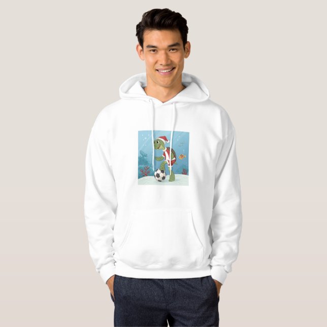 Christmas Turtle playing football Hoodie (Vorne ganz)