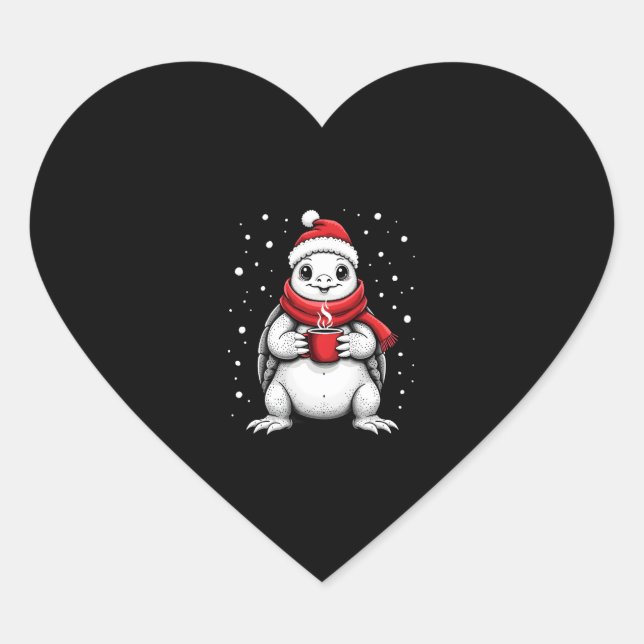 Christmas Turtle with Santa Hat Coffee Lover Funny Herz-Aufkleber (Vorderseite)