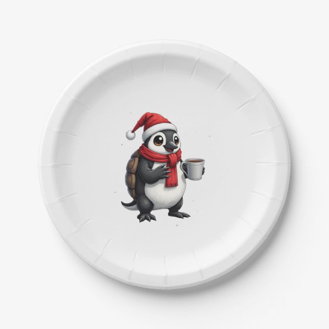 Christmas Turtle with Santa Hat Coffee Lover Funny Pappteller (Vorderseite)