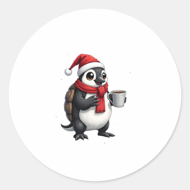 Christmas Turtle with Santa Hat Coffee Lover Funny Runder Aufkleber (Vorderseite)
