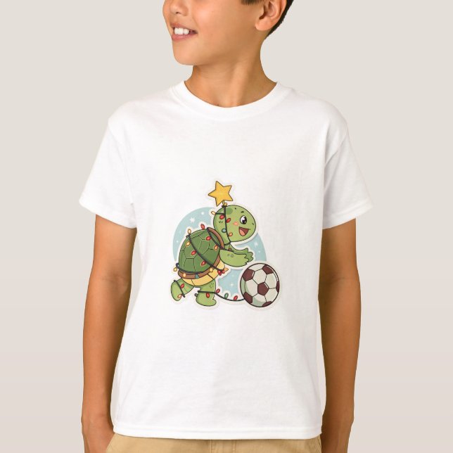 Christmas Turtle with Soccer Ball T-Shirt (Vorderseite)