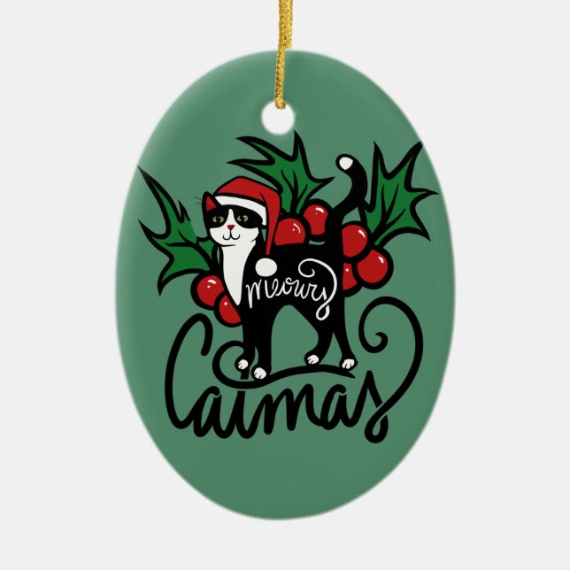 Christmas Tuxedo Cat Keramik Ornament (Vorne)