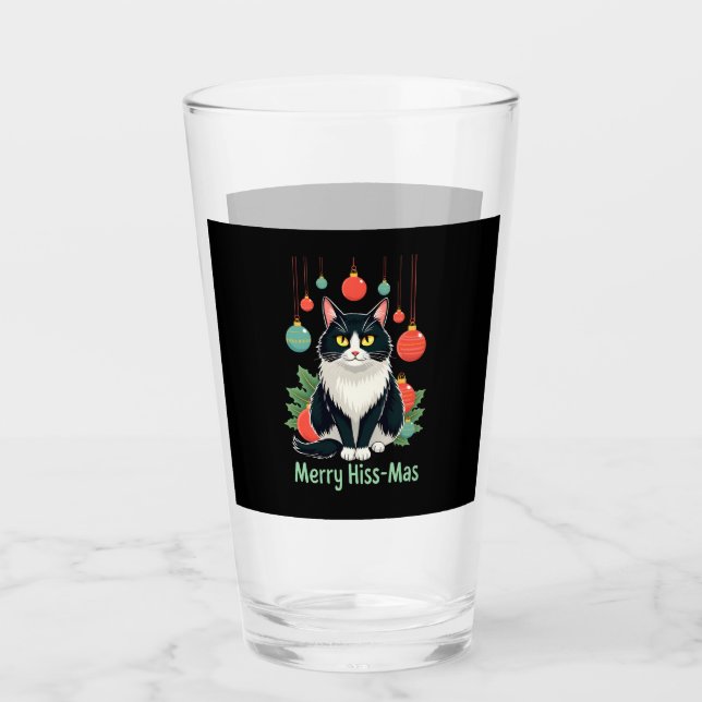 Christmas Tuxedo Cat with Holiday Decorations Merr Glas (Vorderseite)