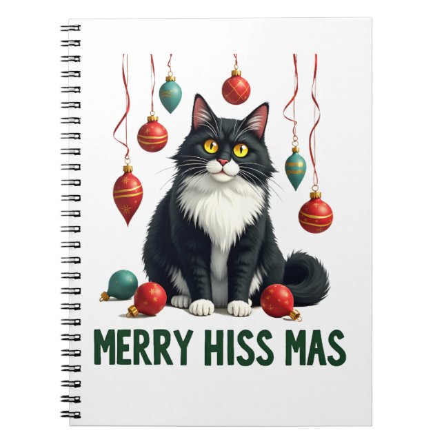 Christmas Tuxedo Cat with Holiday Decorations Merr Notizblock (Vorderseite)