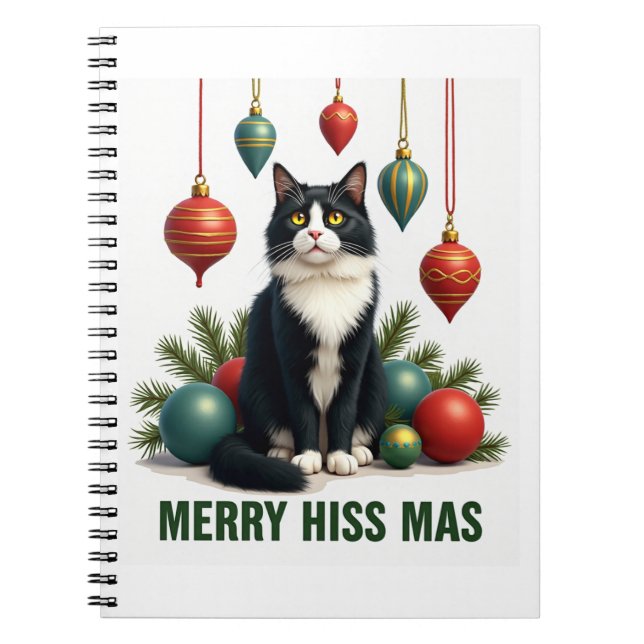 Christmas Tuxedo Cat with Holiday Decorations Merr Notizblock (Vorderseite)