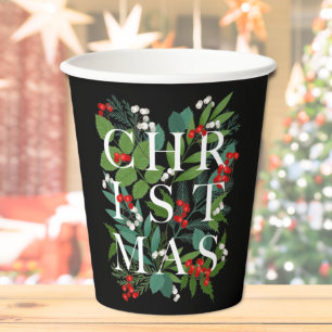 CHRISTMAS Typografie Berries Greenerity Black Pappbecher