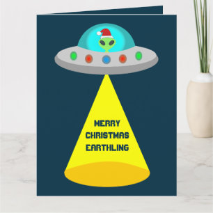 Christmas UFO Ho Alien Flying Saucer Custom Karte
