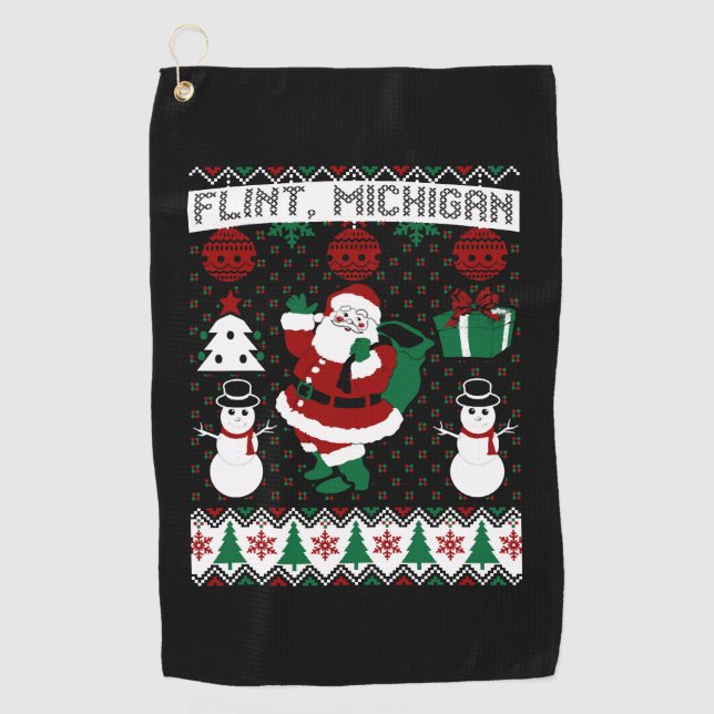 Christmas Ugly Sweater Flint Michigan Golfhandtuch (Vorderseite)