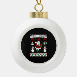 Christmas Ugly Sweater Flint Michigan Keramik Kugel-Ornament