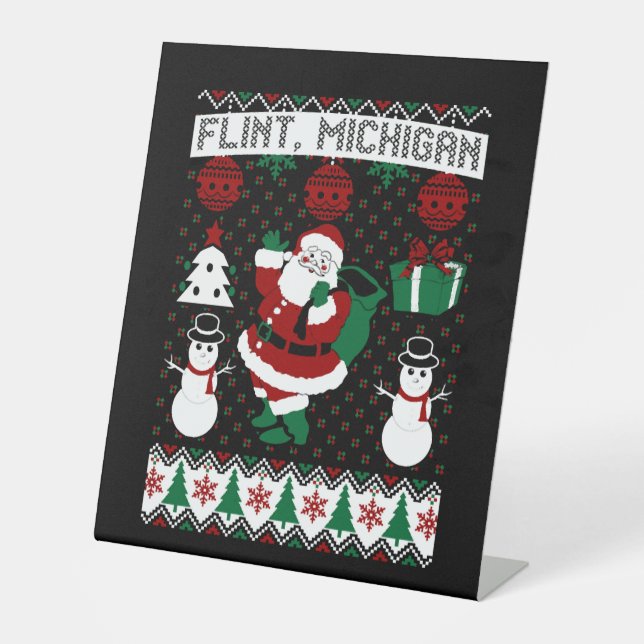 Christmas Ugly Sweater Flint Michigan Sockelschild (Vorderseite)