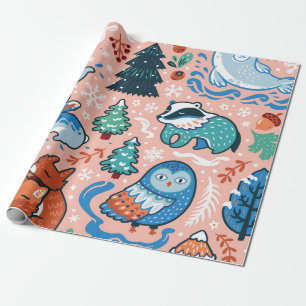 CHRISTMAS UND HANUKKAH WALDTIERE GIFT WRAP GESCHENKPAPIER