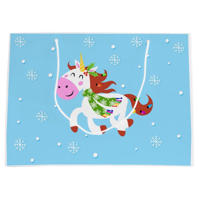 Christmas Unicorn Cartoon Große Geschenktüte (Vorderseite)