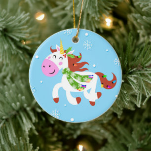 Christmas Unicorn Cartoon Keramik Ornament