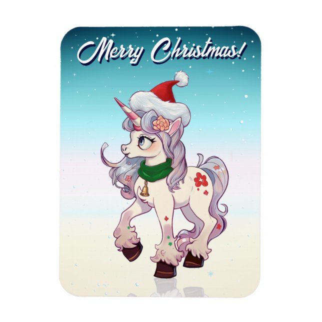 Christmas Unicorn Cartoon Magnet (Vertikal)