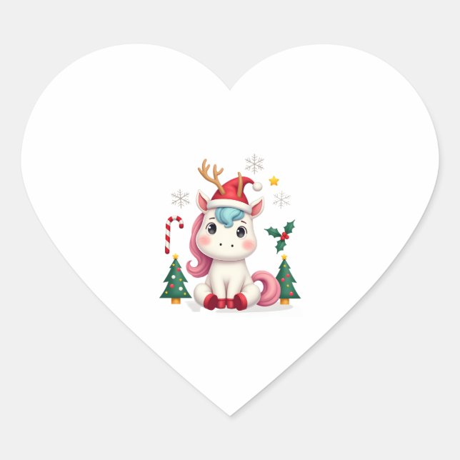 Christmas Unicorn Cute Magical Xmas Toddler Girls  Herz-Aufkleber (Vorderseite)