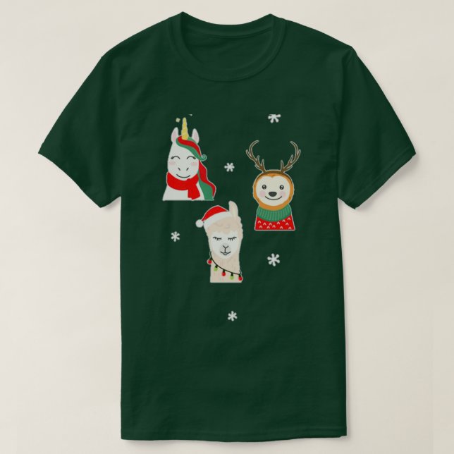 Christmas Unicorn Deer Lama T-Shirt (Design vorne)