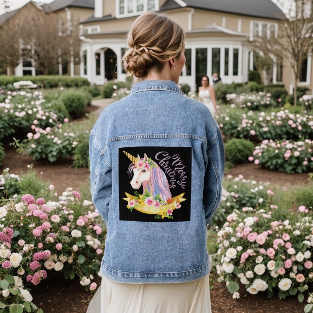 CHRISTMAS UNICORN DENIM JEAN JACKET JEANSJACKE (Hochzeit Rückseite)